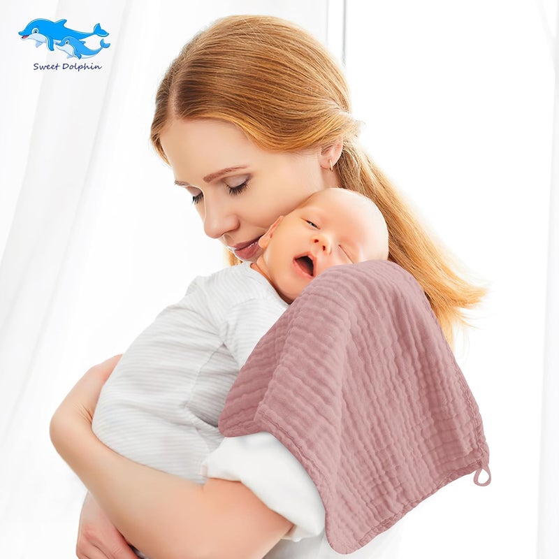 SWEET DOLPHIN 12 Pack Muslin Burp Cloths Large 100% Cotton Burping Clothes for Baby Drool - Absorbent and Soft Boys & Girls Milk Spit Up Rags for Newborn Essentials Registry - Neutral Retro - Image 2